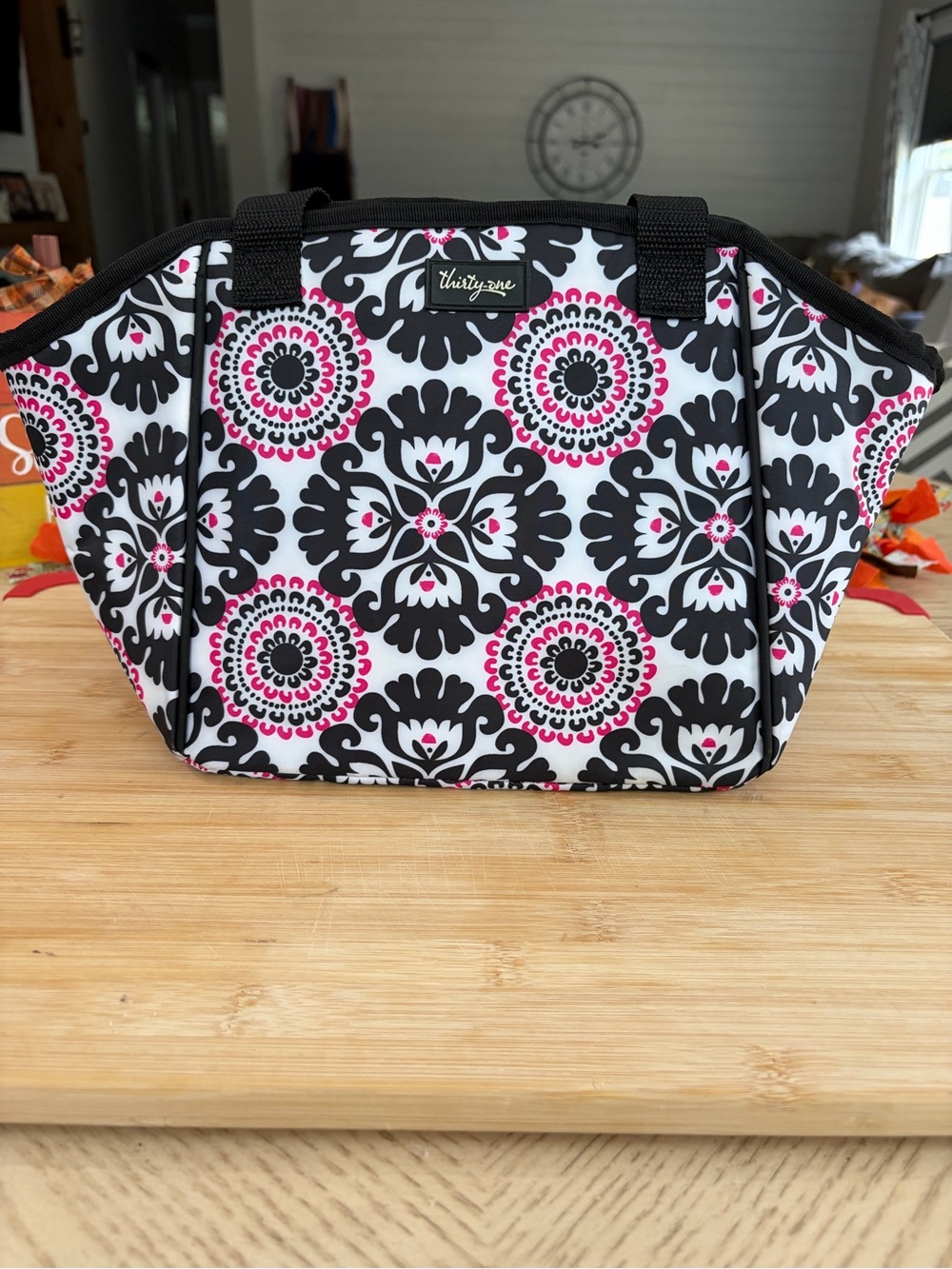 thirty-one Black, White & Pink Floral Medallion Tote